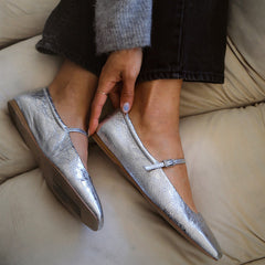 REYES BALLET FLATS SILVER DISTRESSED LEATHER - re:vita