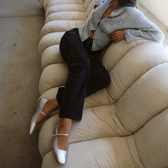 REYES BALLET FLATS SILVER DISTRESSED LEATHER - re:vita