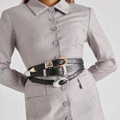 ORGANIC OVAL BUCKLE BELT BLACK SILVER