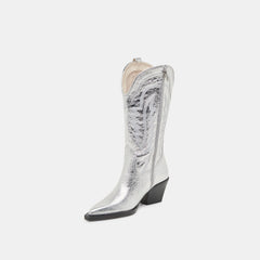 RYLAND WIDE CALF BOOTS SILVER DISTRESSED LEATHER