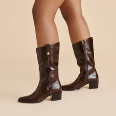 VERN WIDE CALF BOOTS CHOCOLATE LEATHER