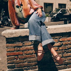 BAYLEE GROMMET BALLET FLATS DK BROWN PERFORATED SUEDE