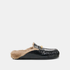 JODERO PLUSH FLATS BLACK LEATHER