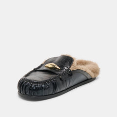 JODERO PLUSH FLATS BLACK LEATHER