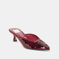 CLEO SEQUIN HEELS CRANBERRY SEQUIN