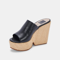GILMA WEDGES BLACK LEATHER - re:vita