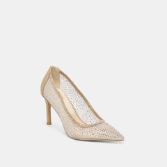 KASHE CRYSTAL HEELS LT GOLD MESH