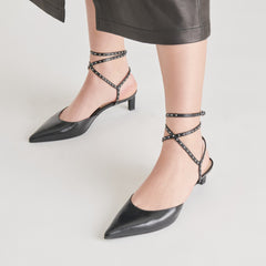 LOKLYN STUD HEELS MIDNIGHT CRINKLE PATENT - re:vita