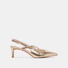 PAMLA MID WIDE HEELS LIGHT GOLD DISTRESSED LEATHER - re:vita