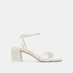 YSABEL PEARL HEELS TRUE WHITE SATIN