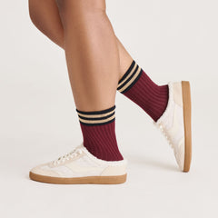 MULTI STRIPE CREW SOCKS BURGUNDY