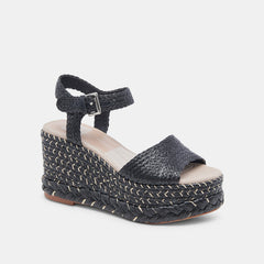 TIAGO WEDGES BLACK RAFFIA - re:vita