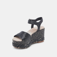 TIAGO WEDGES BLACK RAFFIA - re:vita
