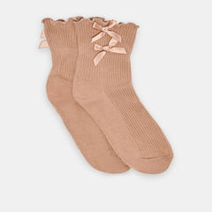 LETTUCE EDGE BOW ANKLET SOCKS MOCHA