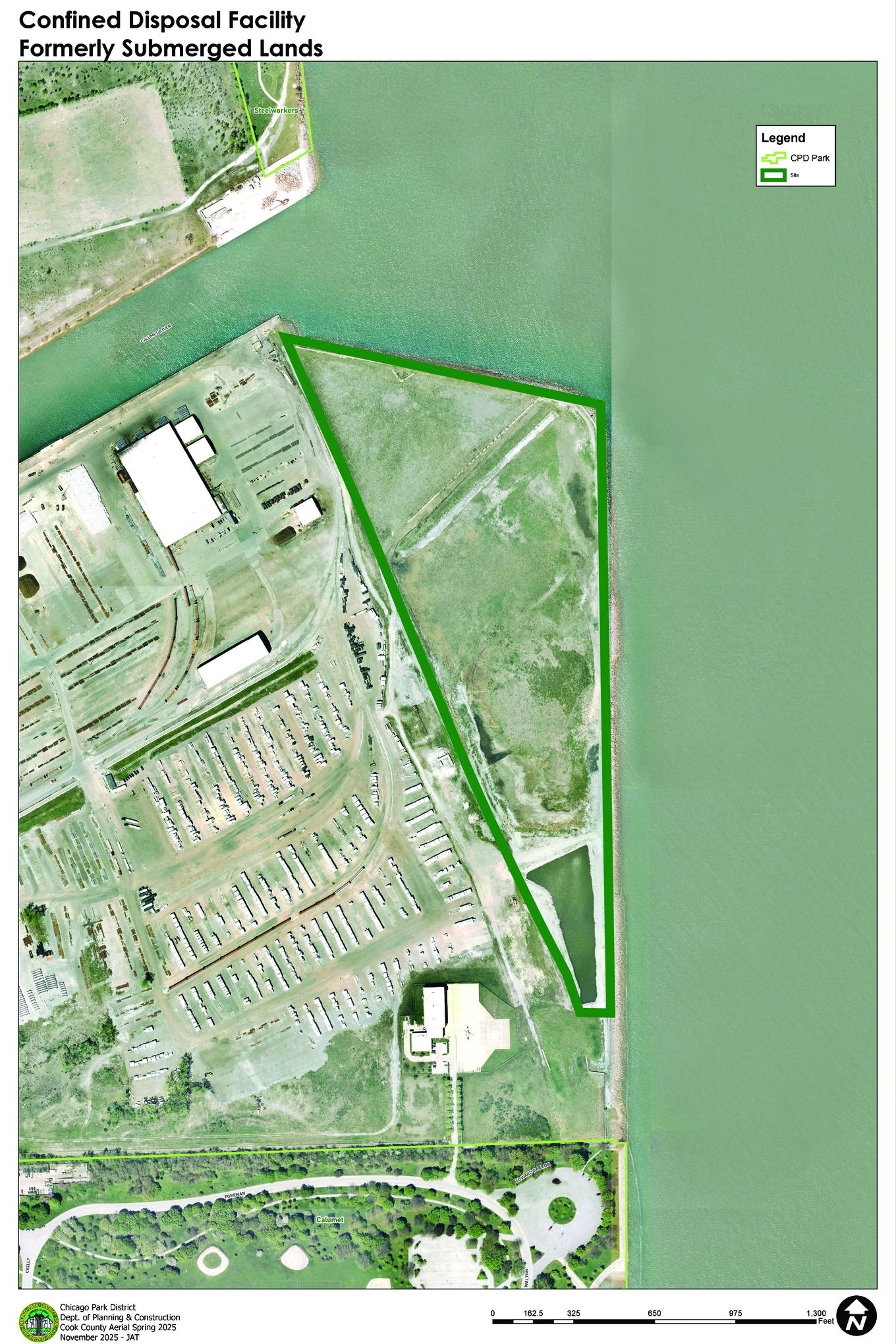 Aerial photograph of confined disposal facility, formerly submerged lands.
