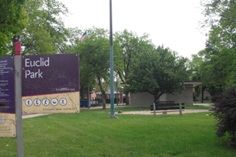 Euclid Park sign and grassy lawn.