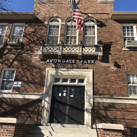 Avondale Park Chicago Park District building exterior with US flag.