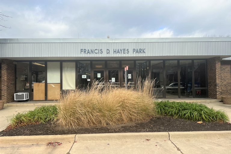 Francis D. Hayes Park building exterior with ornamental grasses.