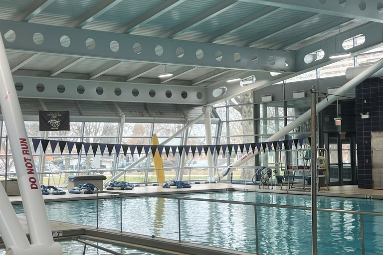 Indoor swimming pool with a ramp access.