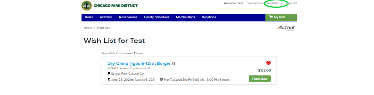 My Wish List link selected.