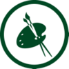 Art icon: Green artist's palette and brushes.
