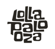 Lollapalooza logo with stacked, stylized dark grey text on a white background.