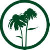 Green coneflower graphic in a green circle.
