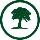 Stylized green tree logo in a white circle with green border.