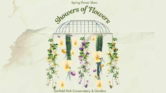 Spring Flower Show graphic with hanging floral display.
