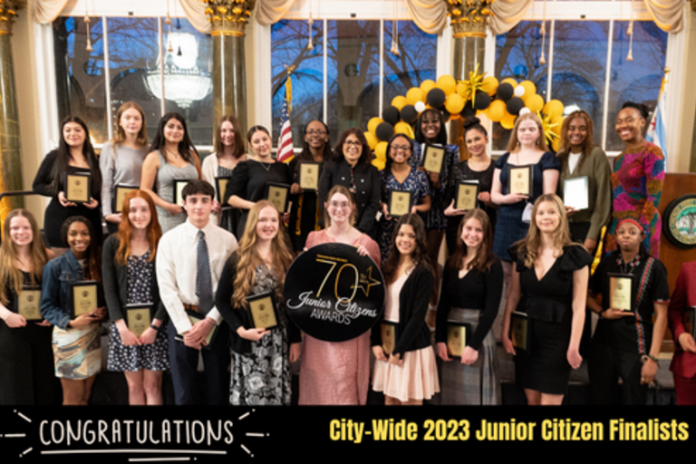 Group photo of 2023 Junior Citizen Finalists holding awards.