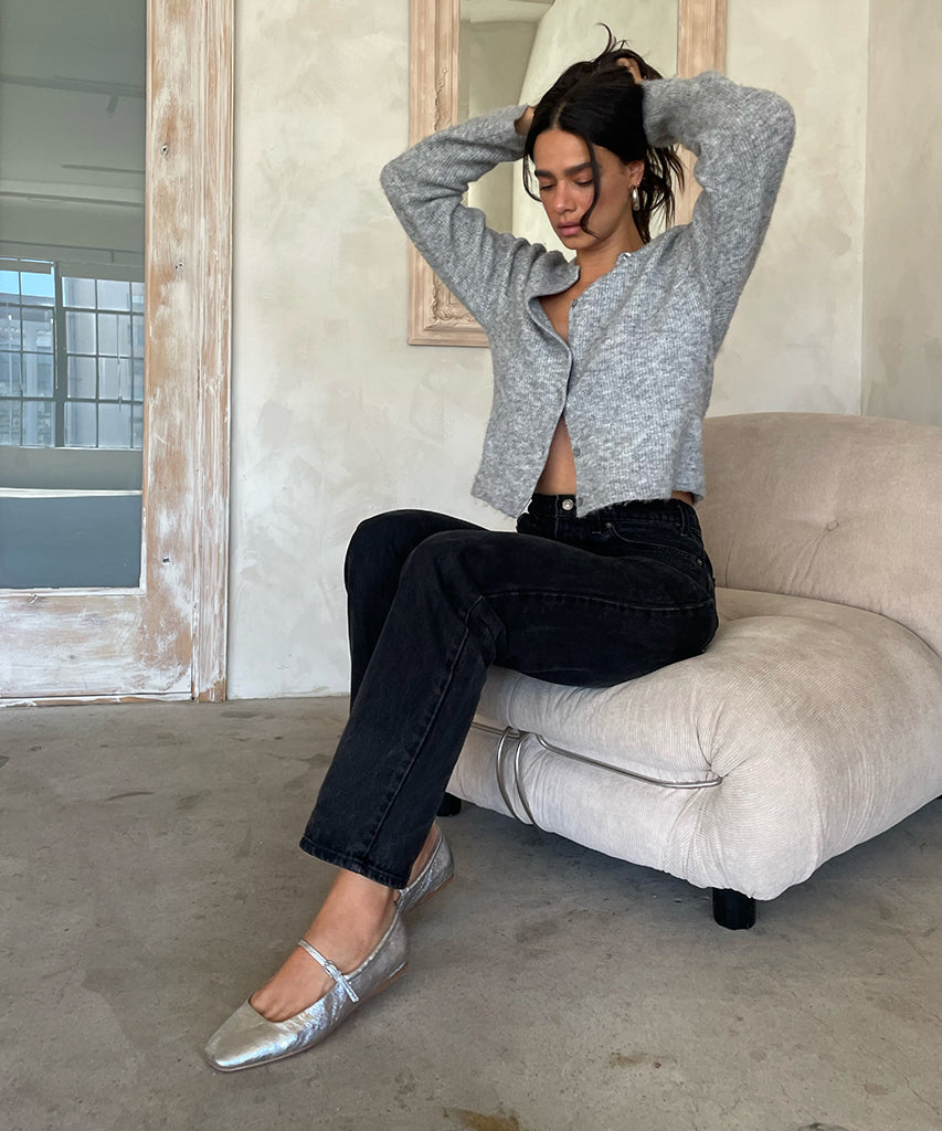 REYES BALLET FLATS SILVER DISTRESSED LEATHER - re:vita