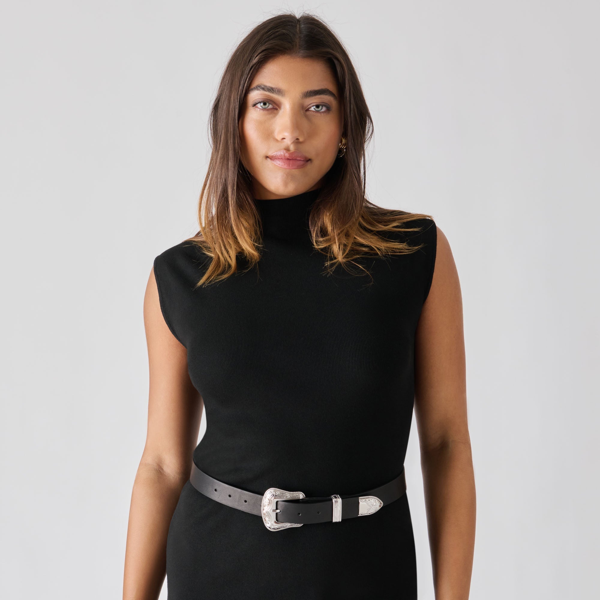 VINTAGE WESTERN BUCKLE BELT BLACK SILVER