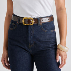 BRAIDED BUCKLE BELT MAHOGANY GOLD