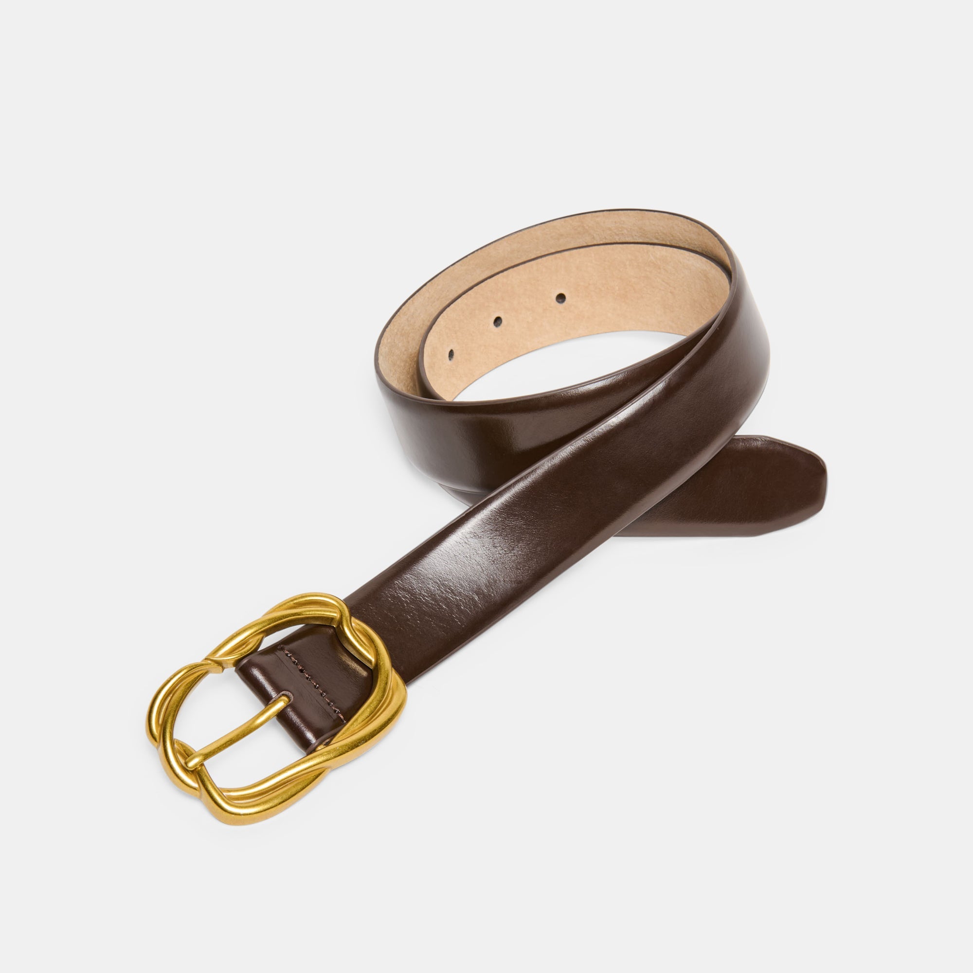 BRAIDED BUCKLE BELT MAHOGANY GOLD