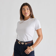 MIXED METAL BUCKLE BELT MAHOGANY