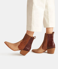 SERNA BOOTIES BROWN MULTI CROCO PRINT LEATHER - re:vita