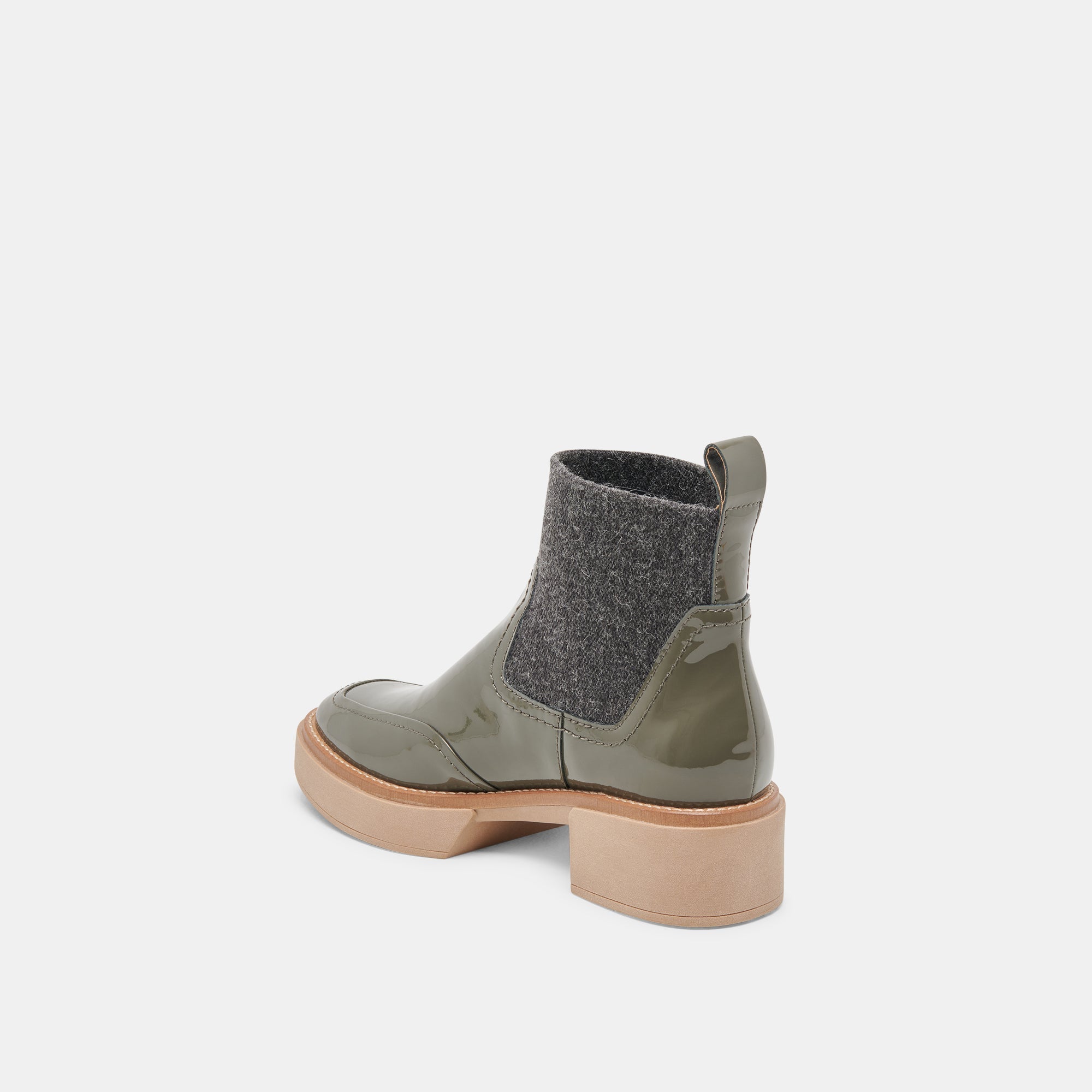 SALINE H2O BOOTIES DARK OLIVE CRINKLE PATENT - re:vita