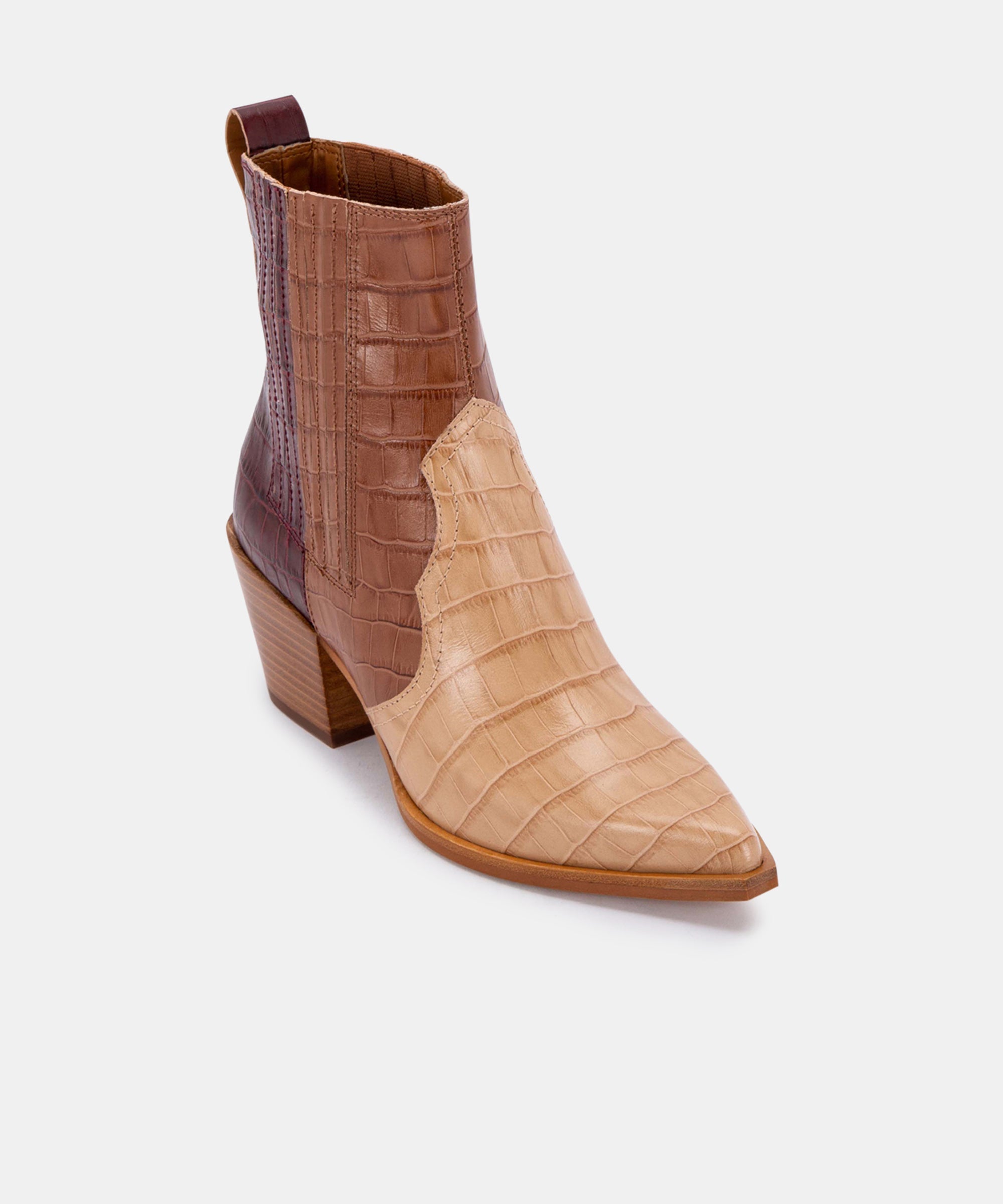 SERNA BOOTIES BROWN MULTI CROCO PRINT LEATHER - re:vita