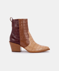 SERNA BOOTIES BROWN MULTI CROCO PRINT LEATHER - re:vita