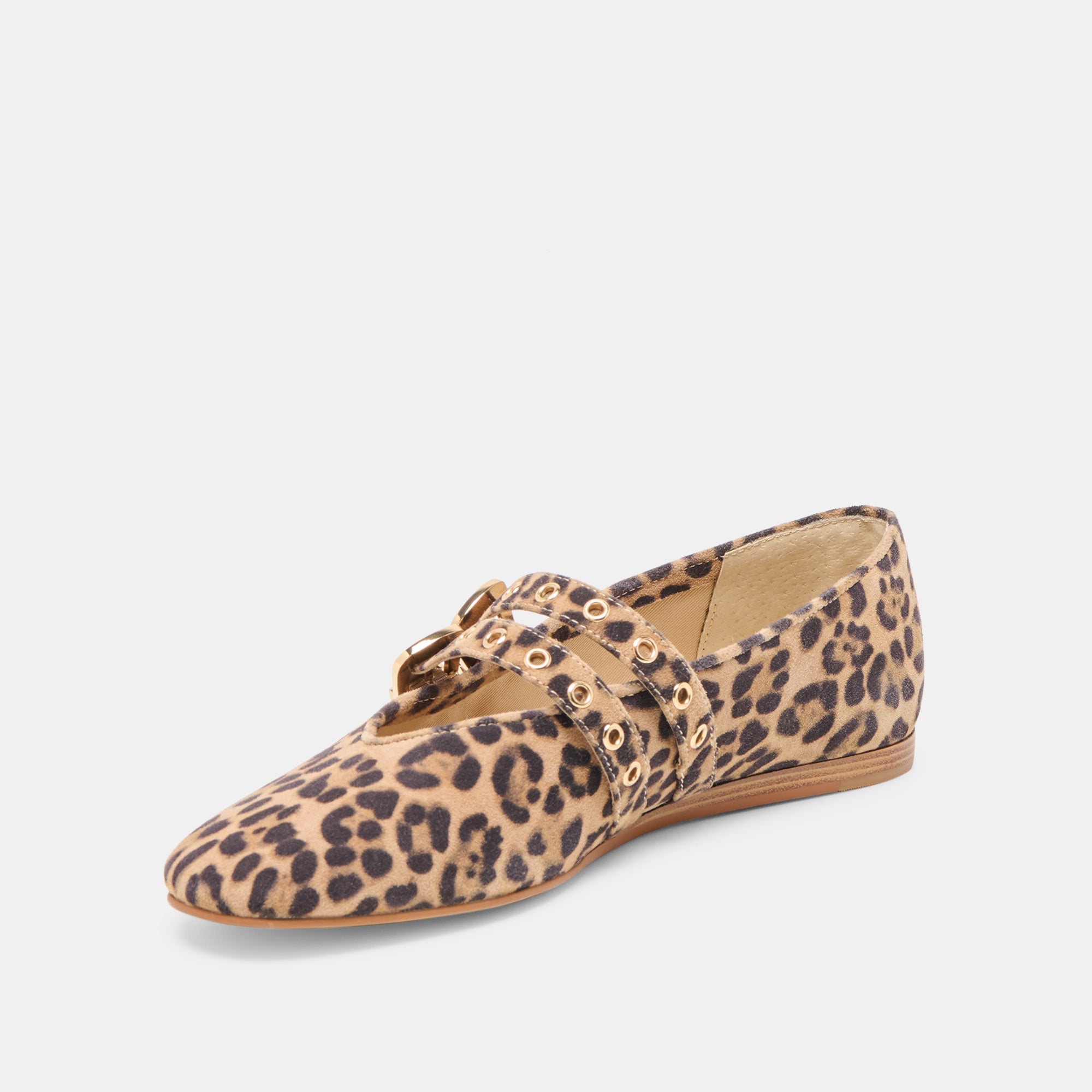 BAYLEE GROMMET BALLET FLATS DK LEOPARD PRINTED SUEDE