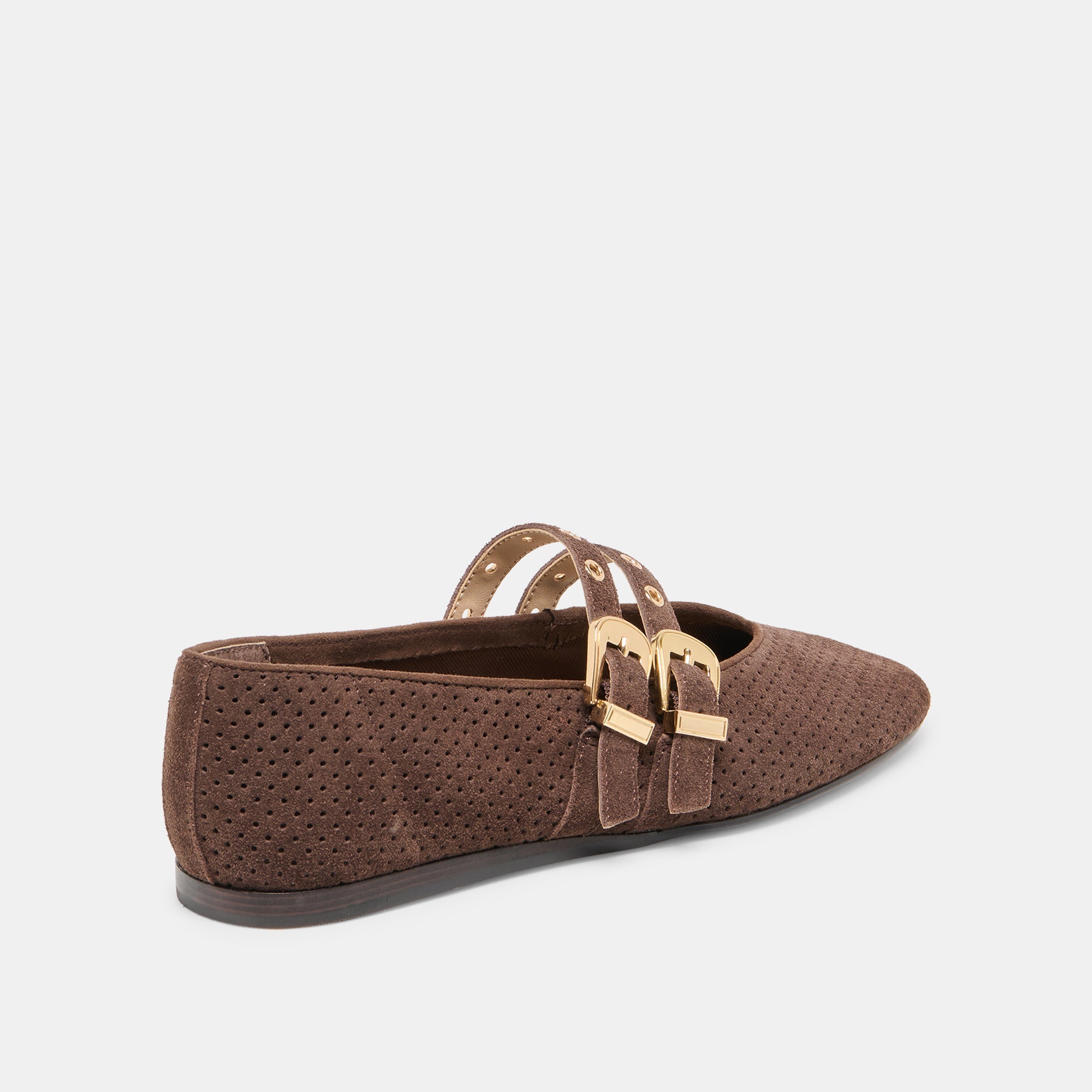 BAYLEE GROMMET BALLET FLATS DK BROWN PERFORATED SUEDE