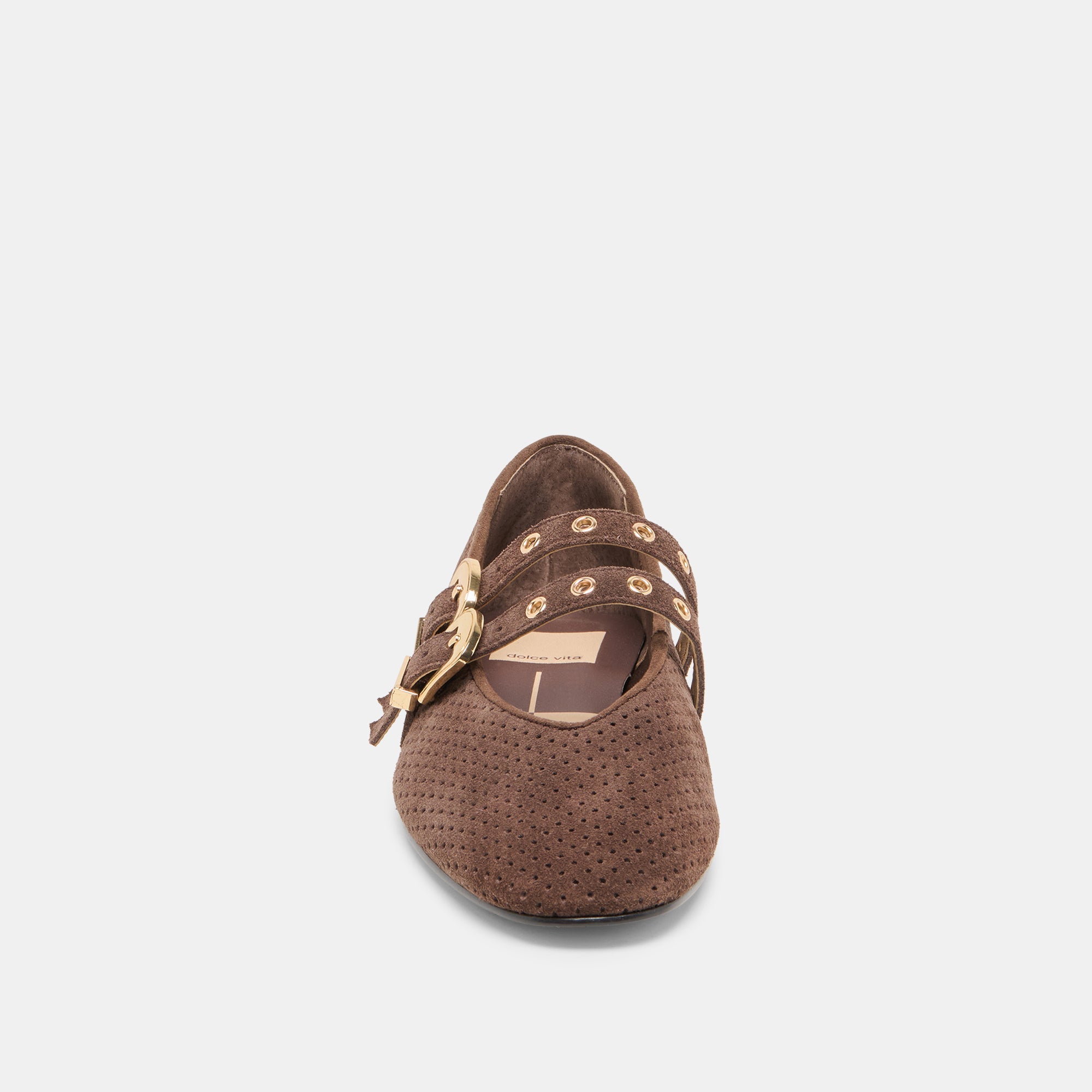 BAYLEE GROMMET BALLET FLATS DK BROWN PERFORATED SUEDE
