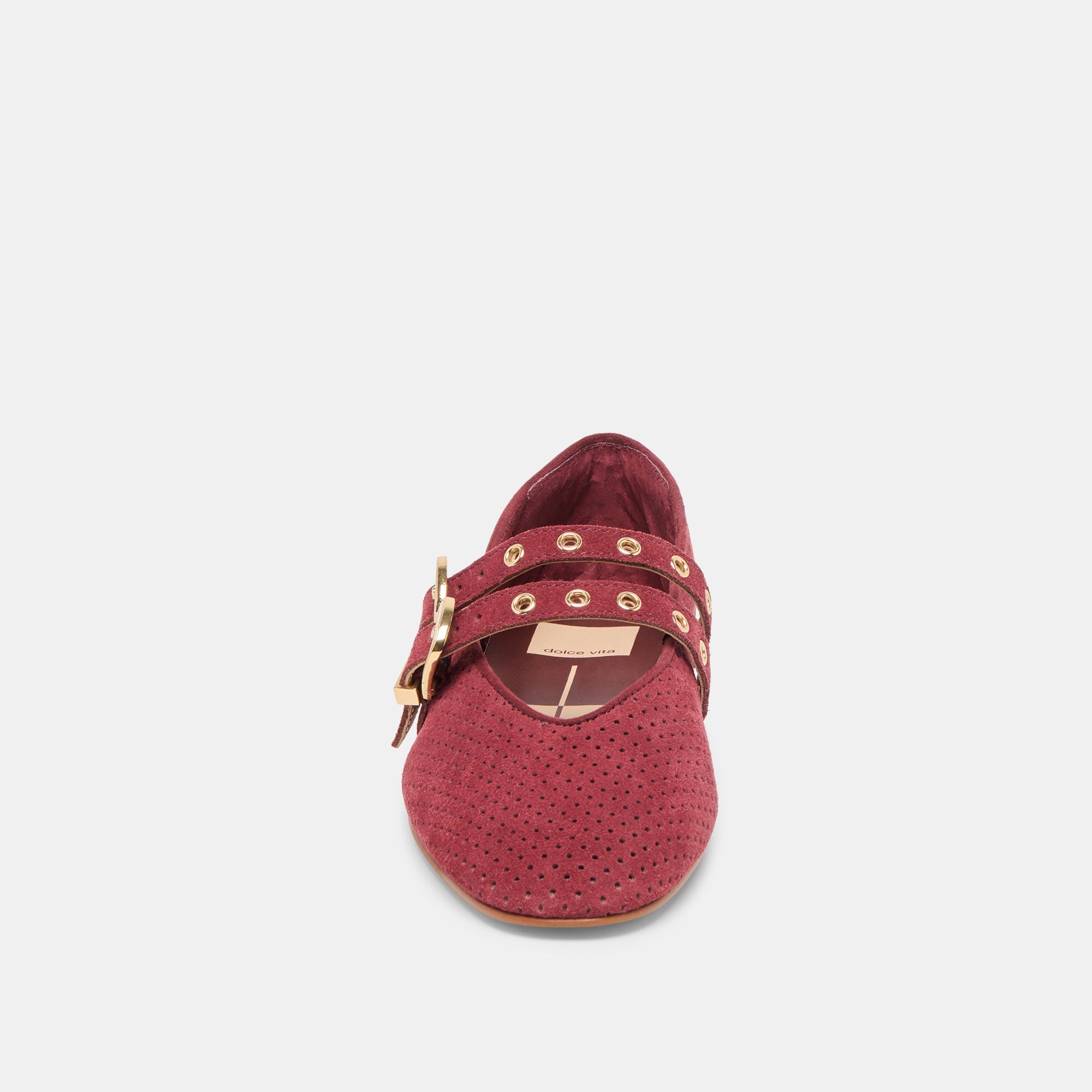 BAYLEE GROMMET BALLET FLATS OXBLOOD PERFORATED SUEDE