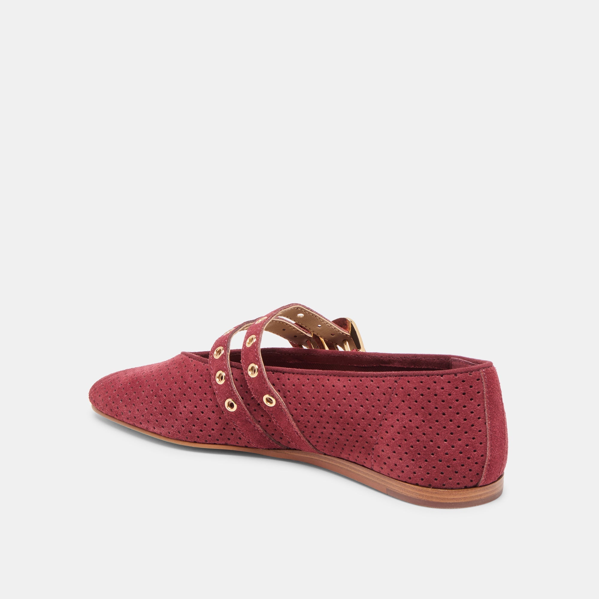BAYLEE GROMMET BALLET FLATS OXBLOOD PERFORATED SUEDE
