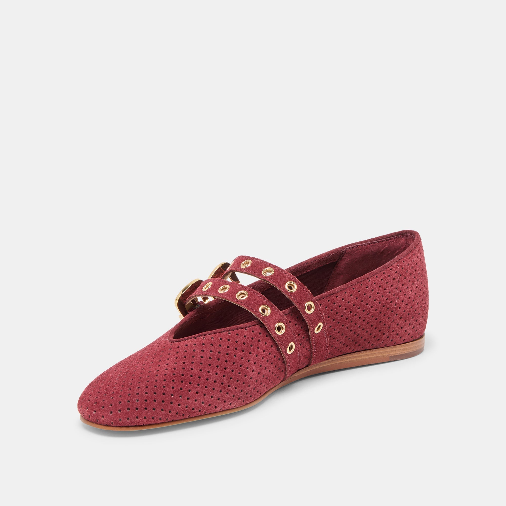 BAYLEE GROMMET BALLET FLATS OXBLOOD PERFORATED SUEDE