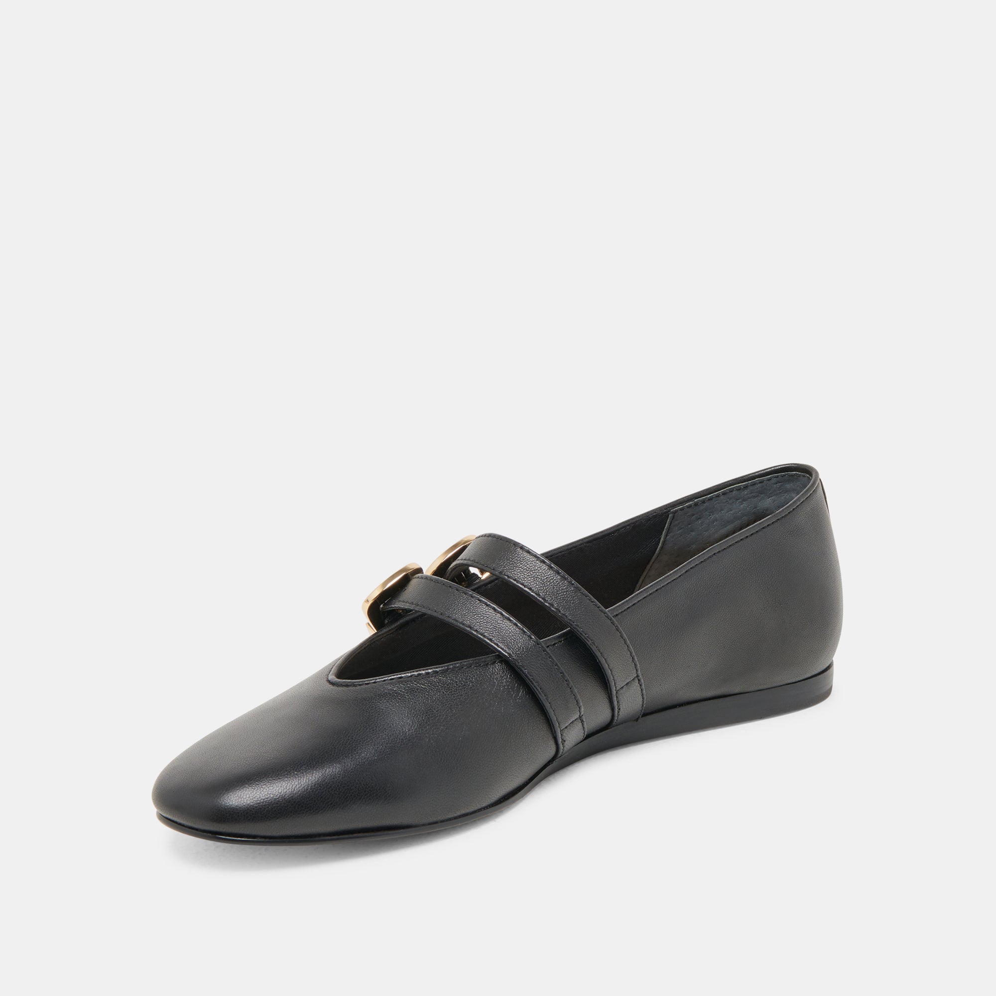 BAYLEE WIDE BALLET FLATS BLACK LEATHER