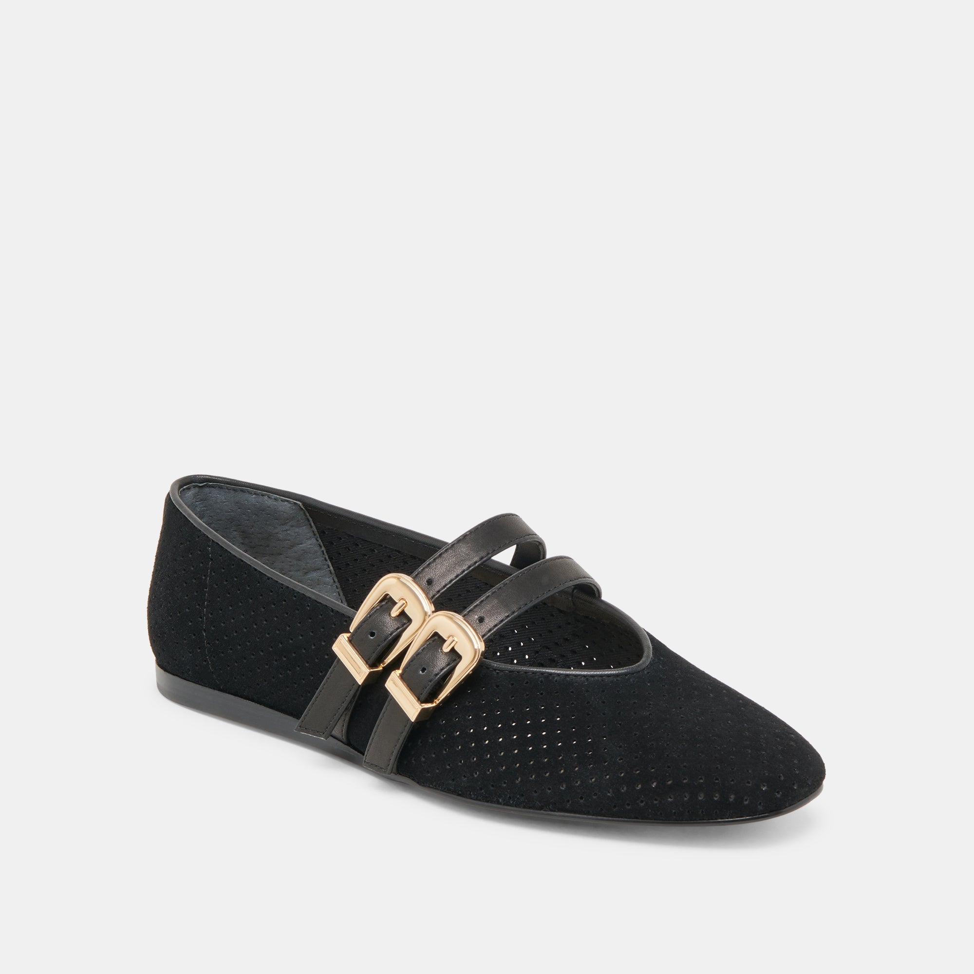 BAYLEE WIDE BALLET FLATS ONYX PERFORATED SUEDE