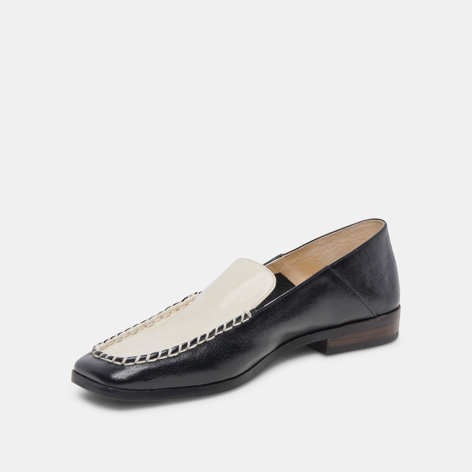 BENY WIDE FLATS WHITE BLACK CRINKLE PATENT - re:vita
