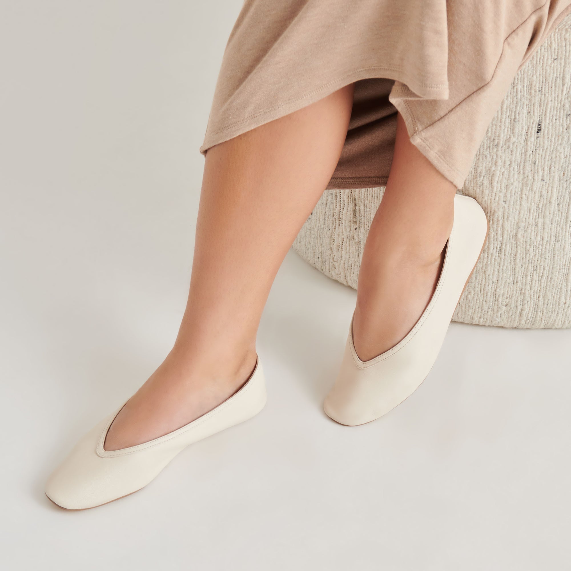 BRAIDY BALLET FLATS IVORY LEATHER