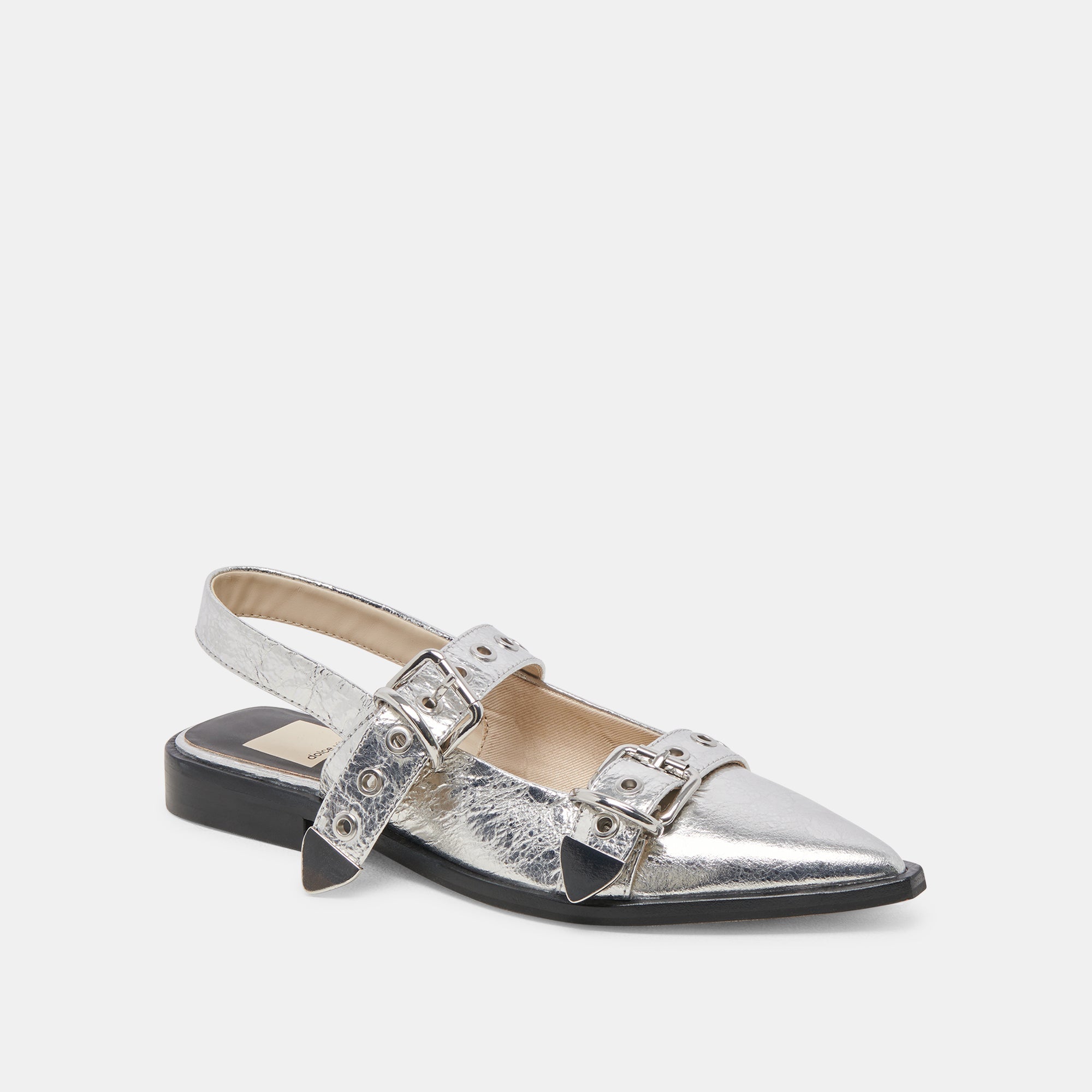 LABELL FLATS SILVER DISTRESSED LEATHER - re:vita